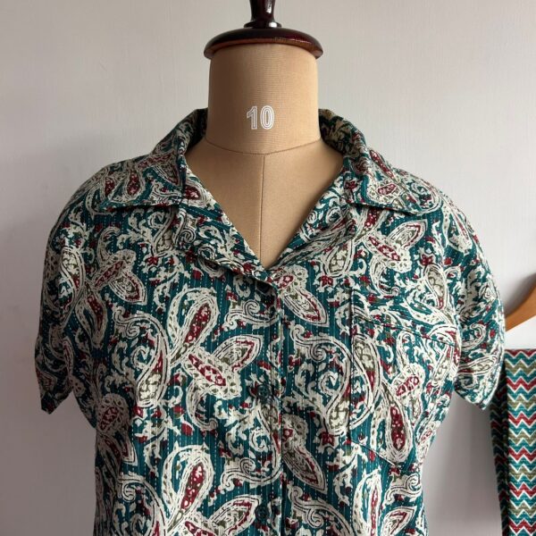 Green kalamkari Printed Kantha Cotton Shirt Pyjama Set | Free Size | - Image 2