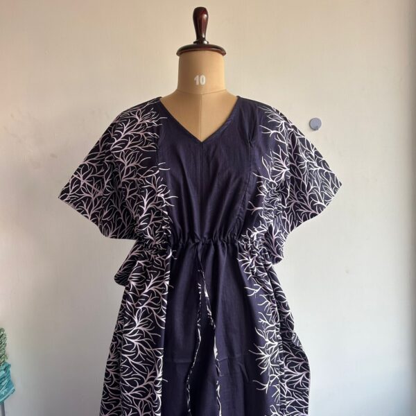 Navy-Blue And White Printed Premium Cotton Feeding Kaftan | Free Size | Chest Width 44″| Length 56″|