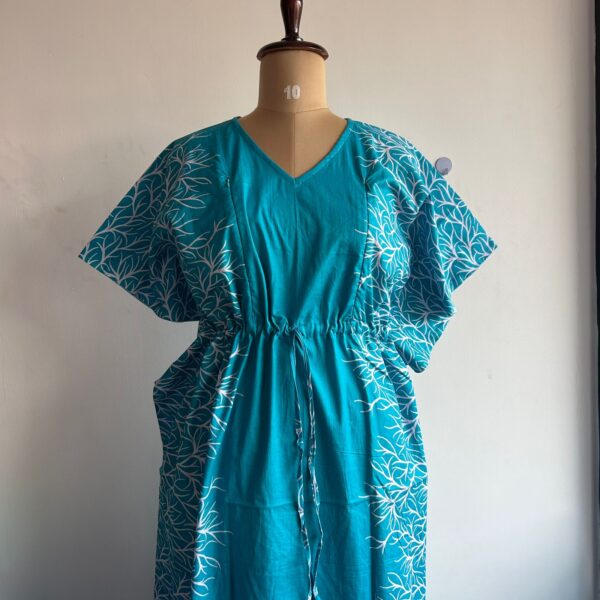 Blue And White Printed Premium Cotton Feeding Kaftan | Free Size | Chest Width 44″| Length 56″|