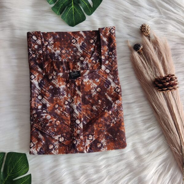 Brown Printed Premium Cotton Horizontal Zip Feeding Nighty | Free Size | Chest Width 44″| Length 54″-56″