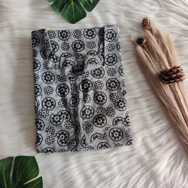 Grey And Black Floral Printed Premium Cotton Horizontal Zip Feeding Nighty | Free Size | Chest Width 44″| Length 54″-56″