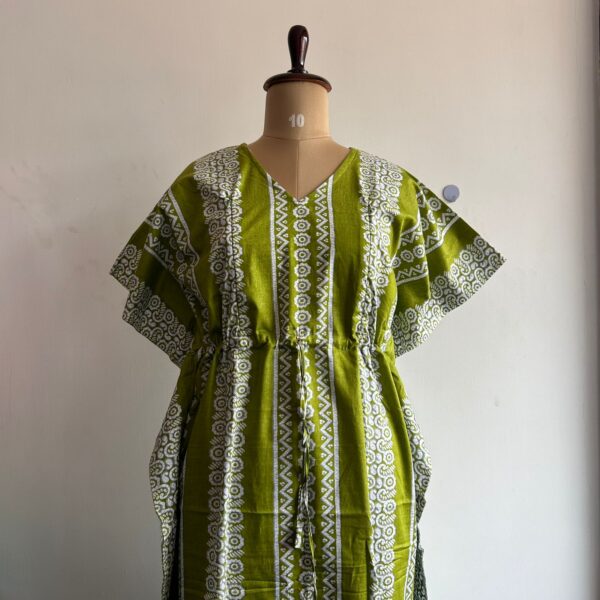 Pista Green Printed Premium Cotton Feeding Kaftan | Free Size | Chest Width 44″| Length 56″