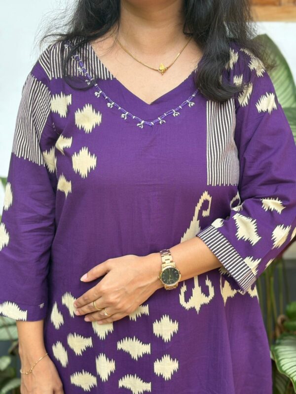 Violet Ikat Printed Cotton Kurti 2 Piece Co-ord Set | BK0042 - Image 2