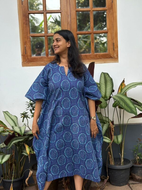 Navy-Blue Bandhani Printed Kantha Cotton Short Kaftan | BK0050