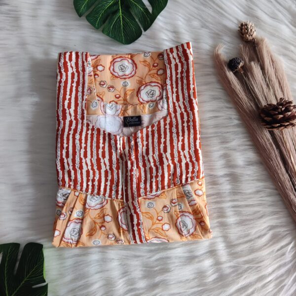 Dark And Pale Orange Floral Printed Premium Cotton Square Neck Pleated Nighty | Free Size | Chest Width 44″| Length 55″-56″|