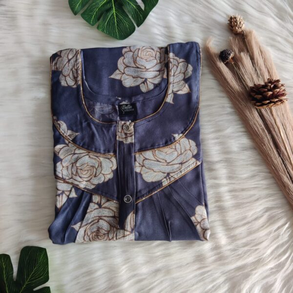 Grey Floral Printed Alpine Long Zip Feeding Nighty | Free Size | Chest Width 44″| Length 56″