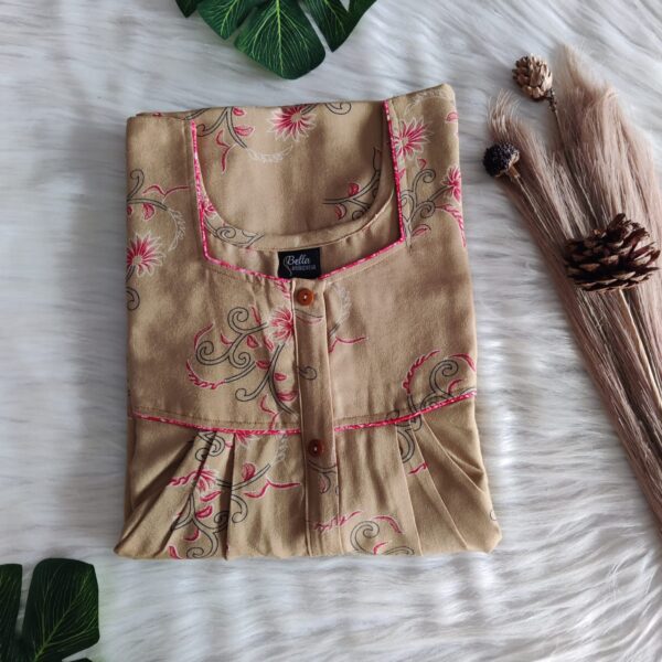 Brown Floral Printed Alpine Button Zip Nighty | Free Size | Chest Width 44″| Length 54″-56″