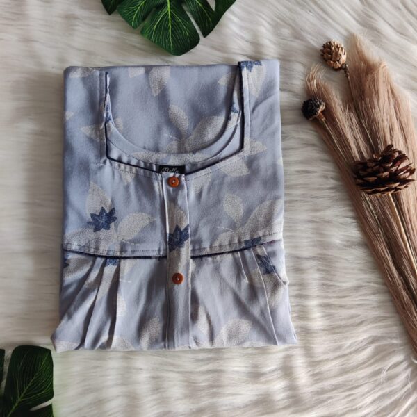 Pastel Blue Floral Printed Alpine Button Zip Nighty | Free Size | Chest Width 44″| Length 54″-56″