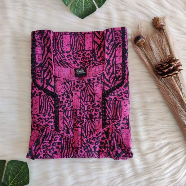 Pink And Black Printed Premium Cotton Long Zip Lace Feeding Nighty | Free Size | Chest Width 44″| Length 56″