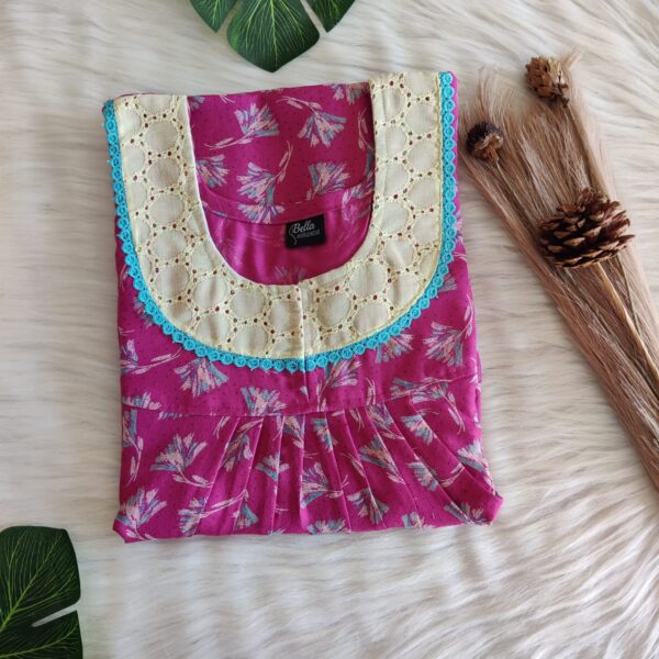 Pink Printed Alpine Hakoba Lace Nighty | Free Size | Chest Width 44″| Length 54″-56″