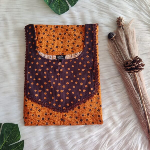 Dark And Pale Brown Dot Printed Premium Cotton Mix N Match Lace Pocket Nighty | Free Size | Chest Width 44″| Length 56″