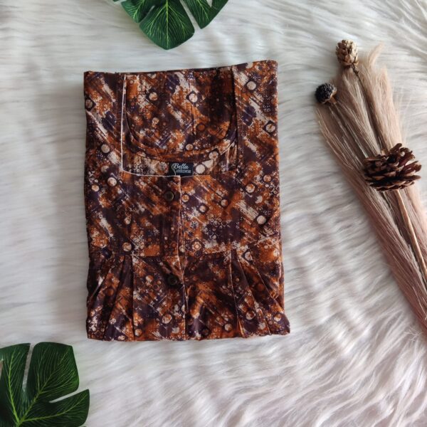 Coffee Brown Printed Premium Cotton Full Open Labour Room Nighty | Free Size | Chest Width 44″| Length 54″-56″
