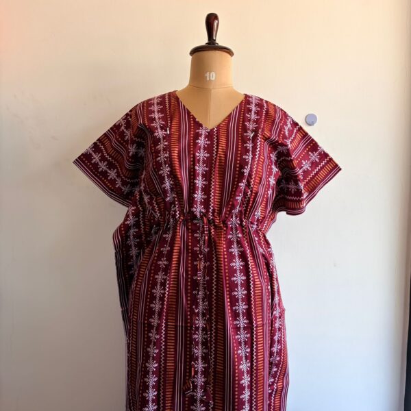 Maroon Printed Premium Cotton Feeding Kaftan | Free Size | Chest Width 44″| Length 56″