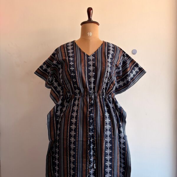 Navy-Blue Printed Premium Cotton Feeding Kaftan | Free Size | Chest Width 44″| Length 56″