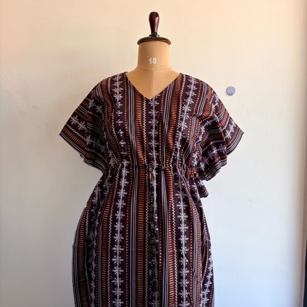 Coffee Brown Printed Premium Cotton Feeding Kaftan | Free Size | Chest Width 44″| Length 56″