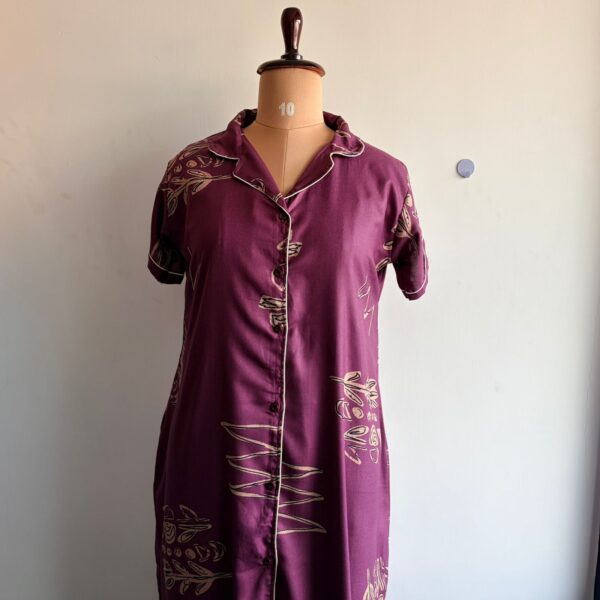 Purple Printed Alpine Full Open Long Polo Shirt Dress | Side Pocket | Free Size | Chest Width 44″| Length 44″