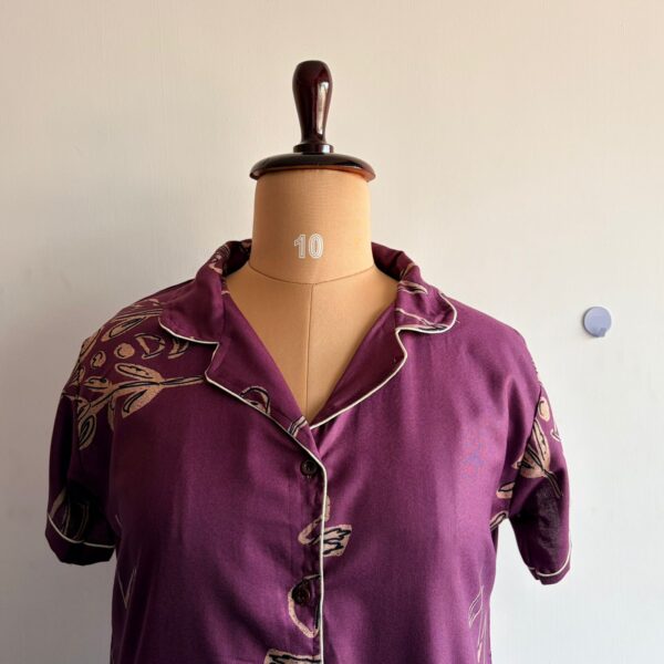 Purple Printed Alpine Full Open Long Polo Shirt Dress | Side Pocket | Free Size | Chest Width 44″| Length 44″ - Image 2