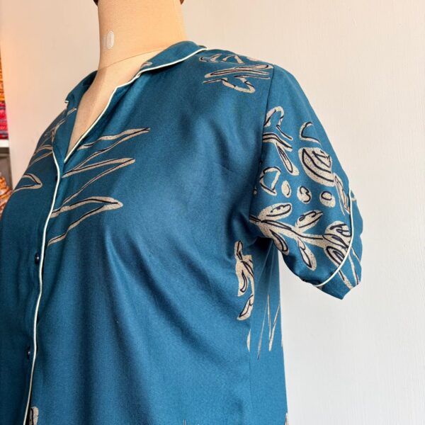 Blue Printed Alpine Full Open Long Polo Shirt Dress | Side Pocket | Free Size | Chest Width 44″| Length 44″ - Image 3