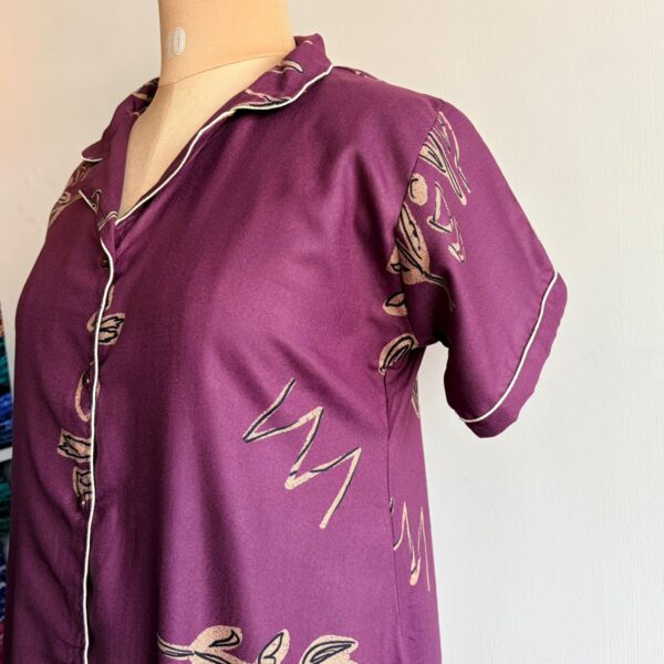 Purple Printed Alpine Full Open Long Polo Shirt Dress | Side Pocket | Free Size | Chest Width 44″| Length 44″ - Image 3