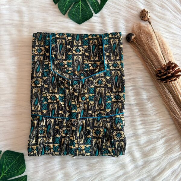 Blue And Brown Printed Premium Cotton Button Zip Nighty | Free Size | Chest Width 44″| Length 55″-56″