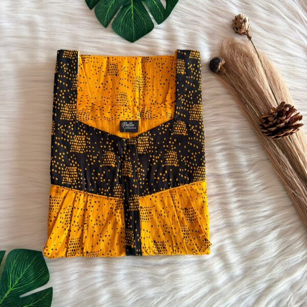Black And Yellow Printed Premium Cotton Square Neck Pleated Nighty | Free Size | Chest Width 44″| Length 55″-56″