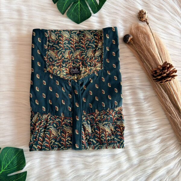 Green And Maroon Floral Printed Premium Cotton Square Neck Pleated Nighty | Free Size | Chest Width 44″| Length 55″-56″