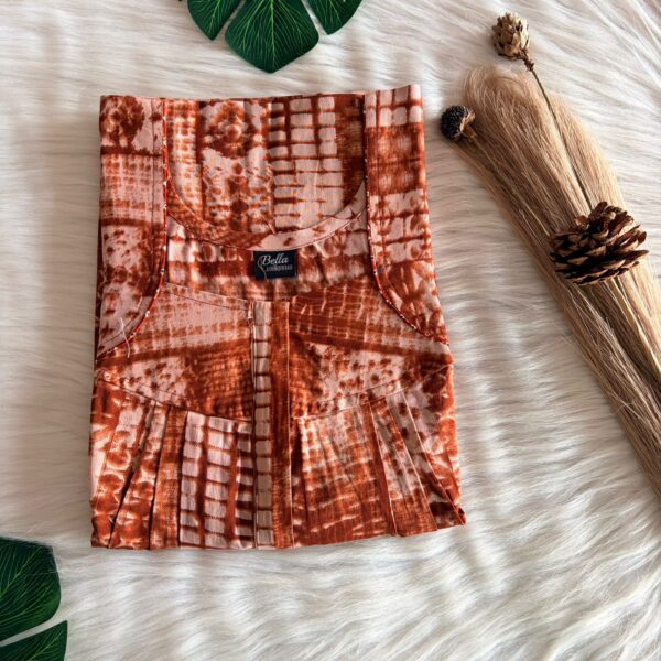 Orange Printed Premium Cotton Pleated Zip Nighty | Free Size | Chest Width 44″| Length 54″-55″