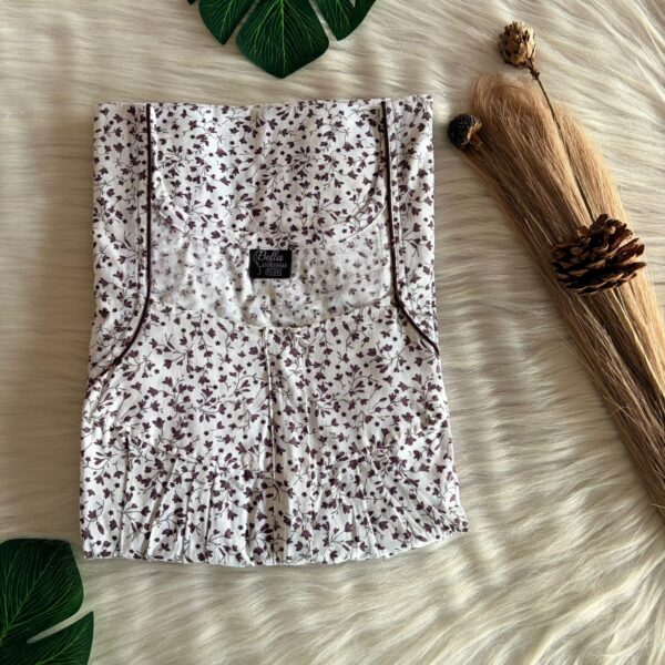 Brown Floral Printed White Pure Cotton Plus Size Pleated Zip Nighty | Chest Width 50″| Length 54″-56″