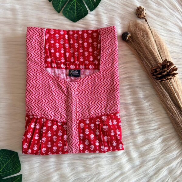 White And Red Floral Printed Premium Cotton Square Neck Pleated Nighty | Free Size | Chest Width 44″| Length 55″-56″