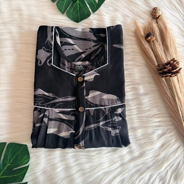 Black Floral Printed Alpine Button Zip Nighty | Free Size | Chest Width 44″| Length 54″-56″
