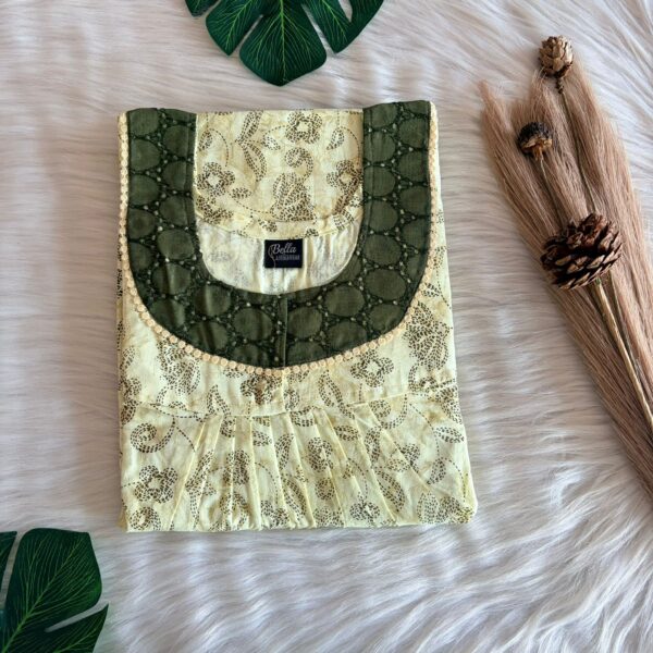 Cream Floral Printed Pure Cotton Hakoba Lace Nighty | Free Size | Chest Width 44″| Length 54″-56″