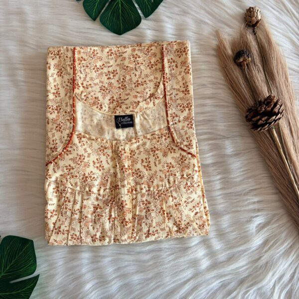 Cream Floral Printed Pure Cotton Pleated Zip Nighty | Chest Width 44″ | Length 54″-55″