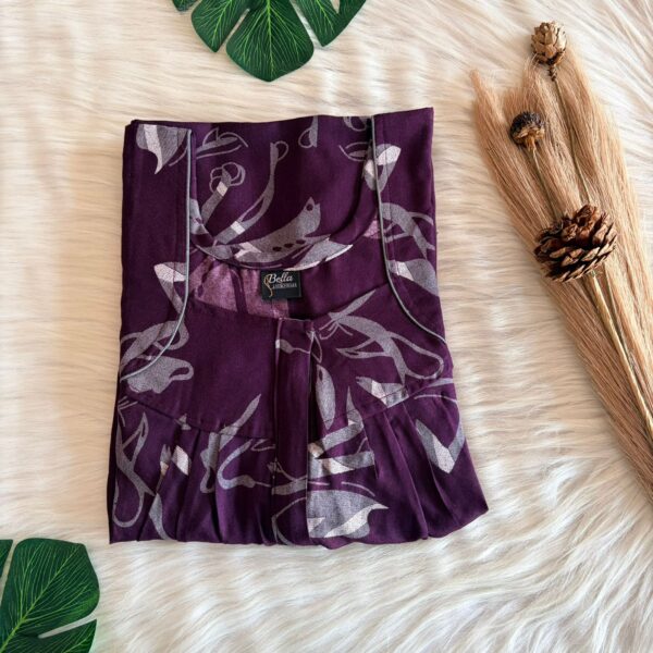 Wine Floral Printed Alpine Pleated Zip Nighty | Free Size | Chest Width 44″| Length 54″-55″