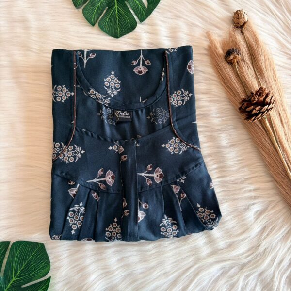 Teal Blue Floral Printed Alpine Pleated Zip Nighty | Free Size | Chest Width 44″| Length 54″-55″