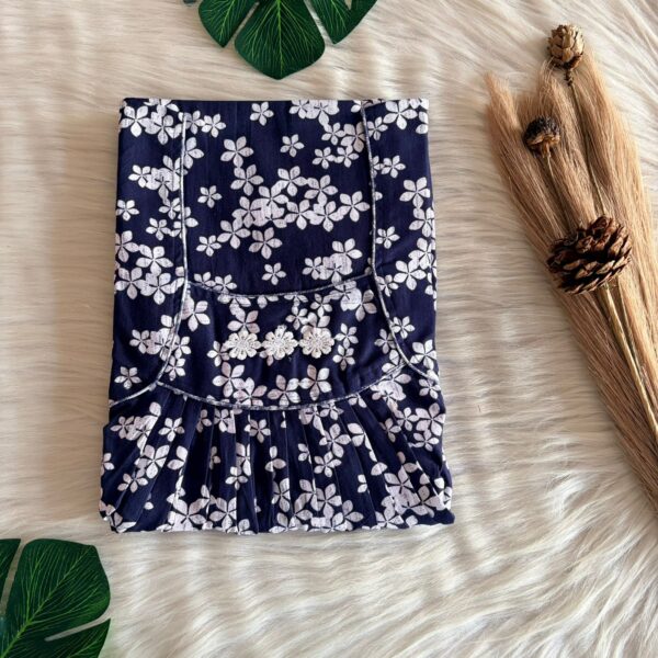 Navy-Blue Floral Printed Premium Cotton Three Flower Nighty | Free Size | Chest Width 44"| Length 54"-55"