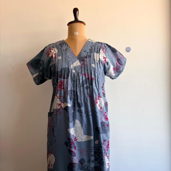 Grey Printed V-Neck Alpine Churidar Cut Nighty | Free Size | Chest Width 44″| Length 56″