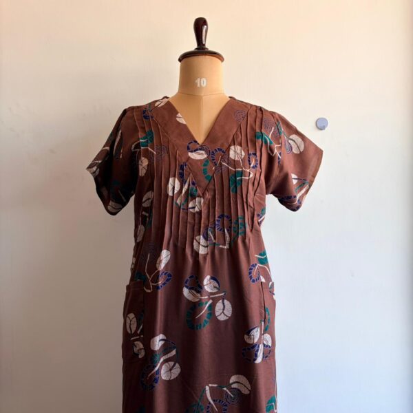 Coffee Brown Printed V-Neck Alpine Churidar Cut Nighty | Free Size | Chest Width 44″| Length 56″