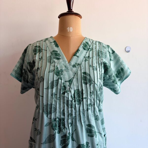 Green Floral Printed V-Neck Alpine Churidar Cut Nighty | Free Size | Chest Width 44″| Length 56″ - Image 2