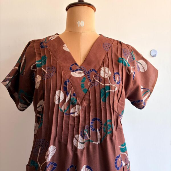 Coffee Brown Printed V-Neck Alpine Churidar Cut Nighty | Free Size | Chest Width 44″| Length 56″ - Image 2