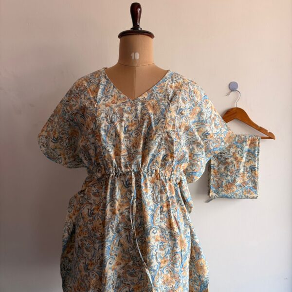 Blue And White Printed Kantha Cotton Shirt Pyjama Set | Free Size |
