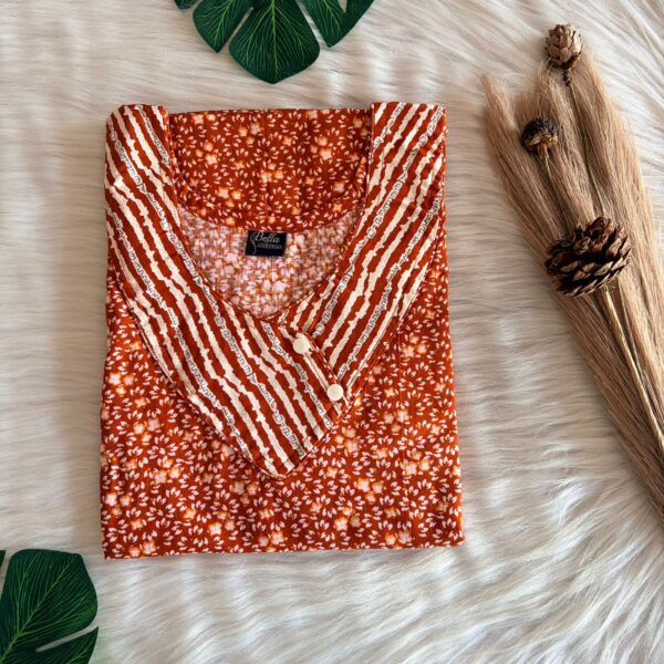 White And Brown Floral Printed Premium Cotton Side Button Nighty | Free Size | Chest Width 44″| Length 55″-56″