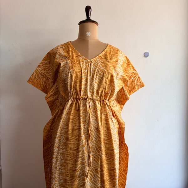 Yellow Printed Premium Cotton Feeding Kaftan | Free Size | Chest Width 44″| Length 56″