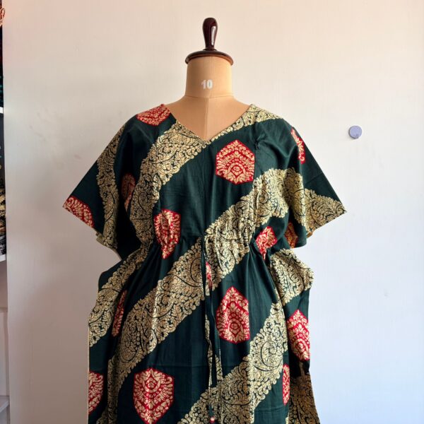 Green Ajrakh Printed Premium Cotton Feeding Kaftan | Free Size | Chest Width 44″| Length 56″