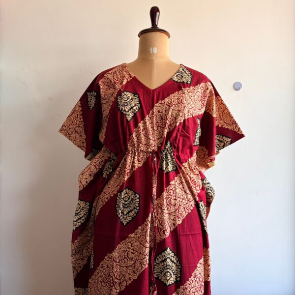 Maroon Ajrakh Printed Premium Cotton Feeding Kaftan | Free Size | Chest Width 44″| Length 56″
