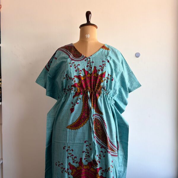 Blue Kalamkari Printed Premium Cotton Feeding Kaftan | Free Size | Chest Width 44″| Length 56″