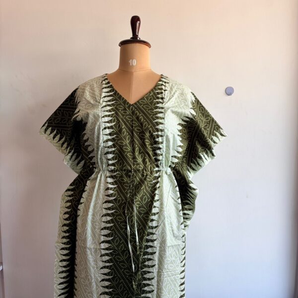 Pale And Dark Green Bandhani Printed Premium Cotton Feeding Kaftan | Free Size | Chest Width 44″| Length 56″