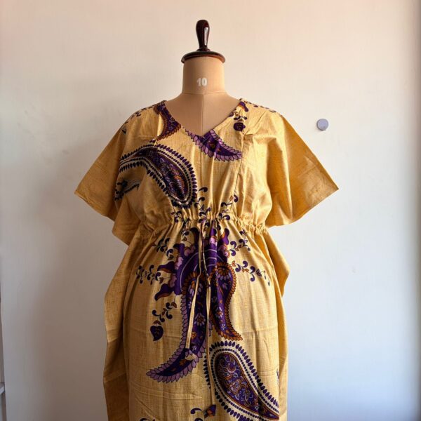 Cream Kalamkari Printed Premium Cotton Feeding Kaftan | Free Size | Chest Width 44″| Length 56″