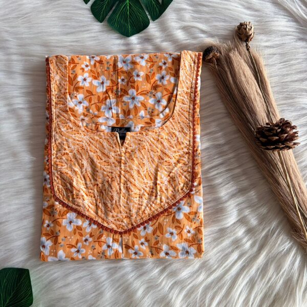 Orange And White Floral Printed Premium Cotton Mix N Match Lace Pocket Nighty | Free Size | Chest Width 44″| Length 56″