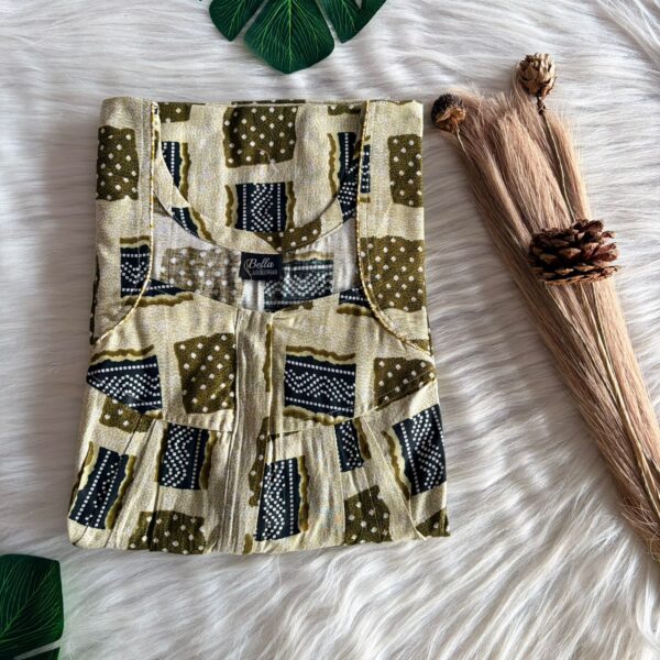 Pale Green Printed Premium Cotton Pleated Zip Nighty | Free Size | Chest Width 44″| Length 54″-55″