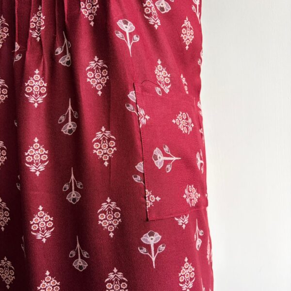 Maroon Floral Printed V-Neck Alpine Churidar Cut Nighty | Free Size | Chest Width 44″| Length 56″ - Image 3